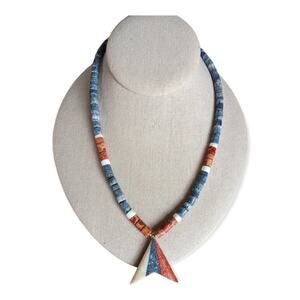 Vintage Multicolor Mod Coral & Shell Pendant Necklace